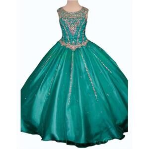 NEW LITTLE ROSIE girl's long pageant dress in teal